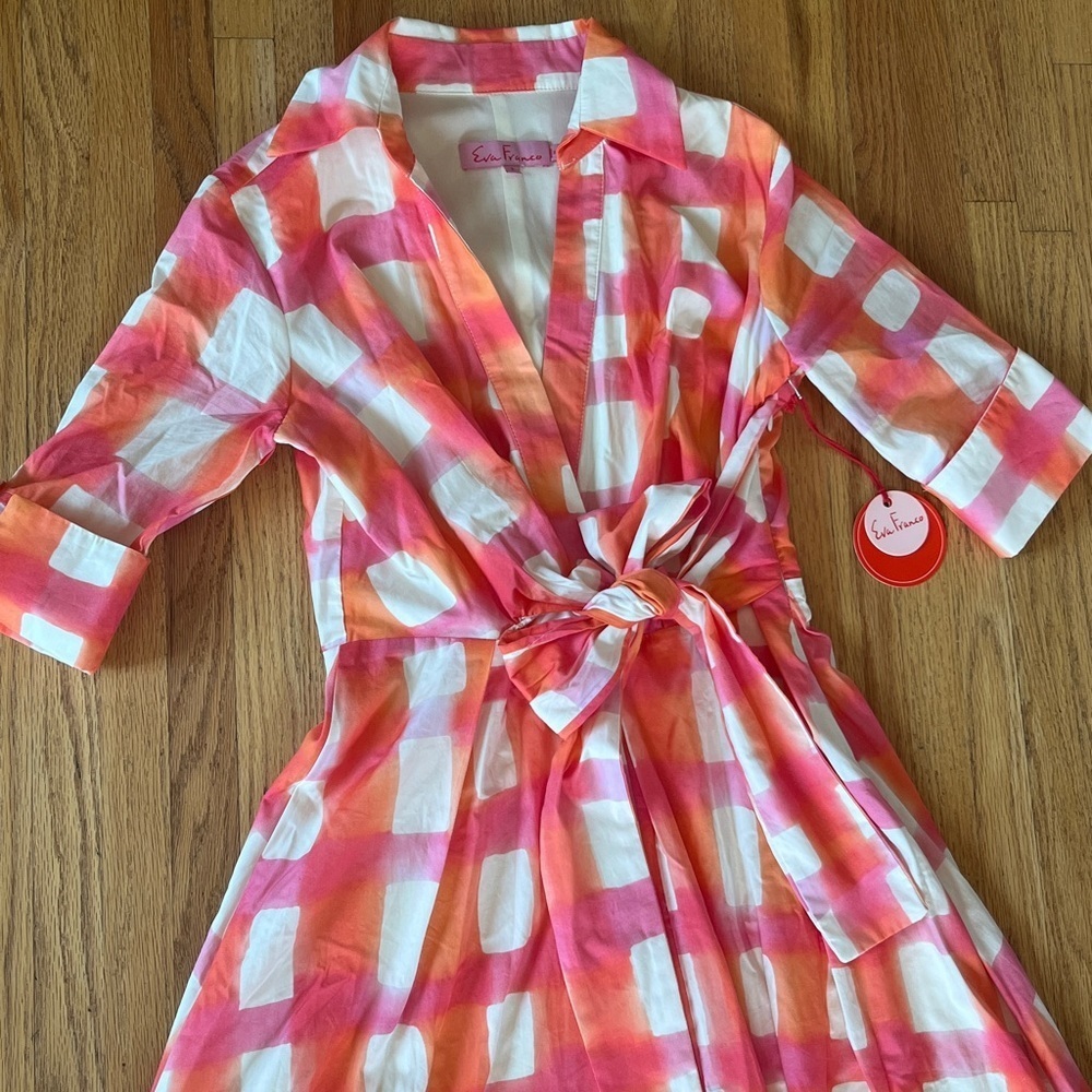 Eva Franco Arma Morning Plaid Pink and Orange Dress NWT - Picture 3 of 8